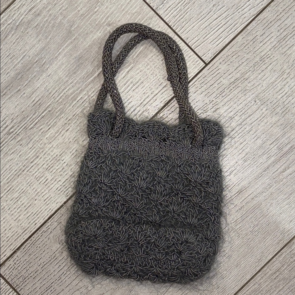 Vintage Gun-Marie Nilsson Hand Crocheted Purse mohair knit grey silver rare mini